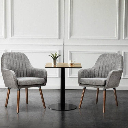 Set of 2 Retro Grey Linen Upholstered Accent Chair with Stylish Wood Legs - Loft&Timber