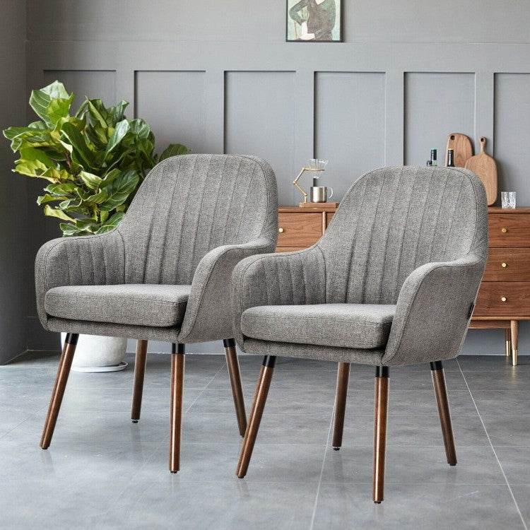 Set of 2 Retro Grey Linen Upholstered Accent Chair with Stylish Wood Legs - Loft&Timber
