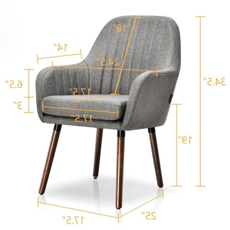 Set of 2 Retro Grey Linen Upholstered Accent Chair with Stylish Wood Legs - Loft&Timber