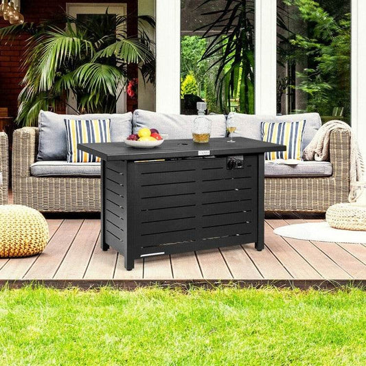 60,000 BTU Brown Rectangular Portable LP Gas Propane Fire Pit Table - Loft&Timber