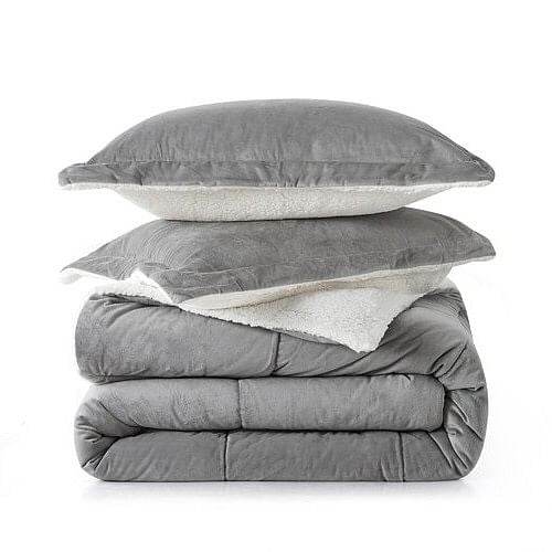King Plush Microfiber Reversible Comforter Set in Grey - Loft&Timber