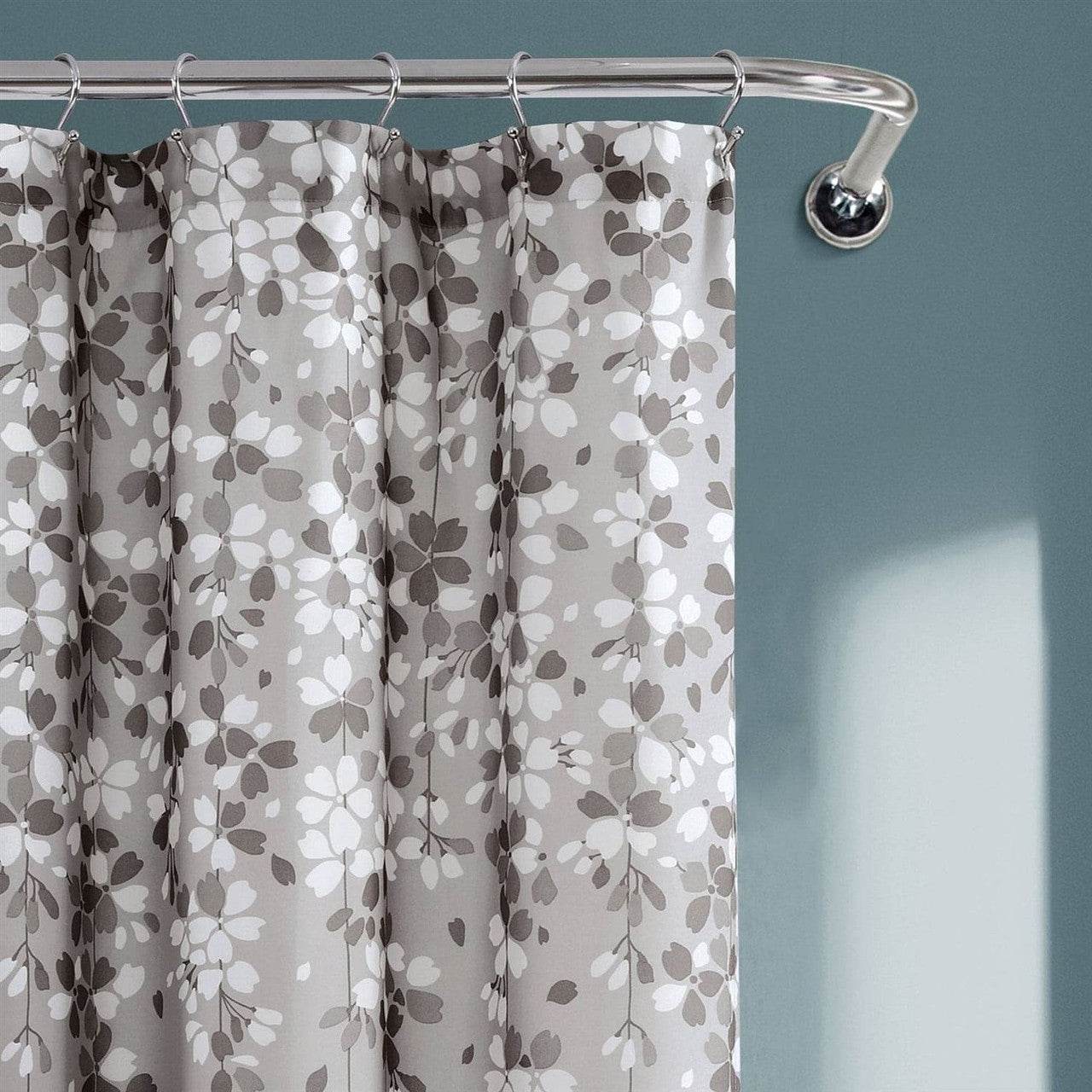 72-inch Grey White Floral Vines and Flowers Shower Curtain - Loft&Timber