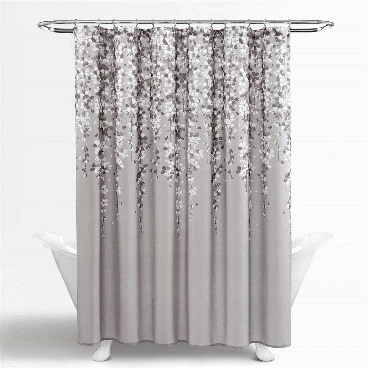 72-inch Grey White Floral Vines and Flowers Shower Curtain - Loft&Timber