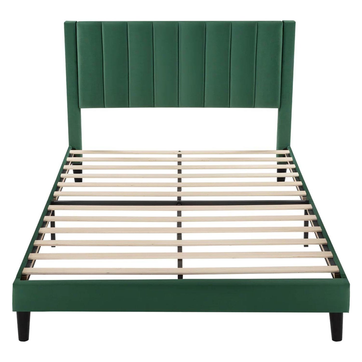 Queen size Modern Green Velvet Upholstered Platform Bed with Headboard - Loft&Timber