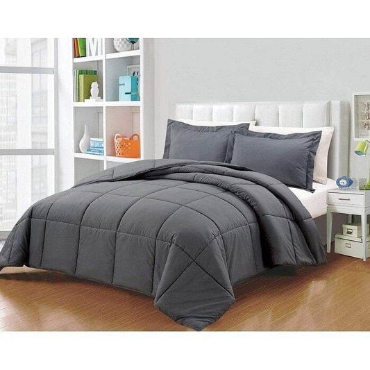 Queen Size Reversible Microfiber Down Alternative Comforter Set in Grey - Loft&Timber