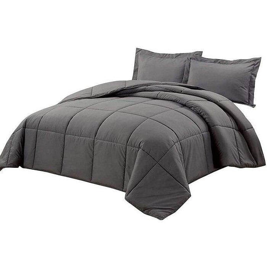 Queen Size Reversible Microfiber Down Alternative Comforter Set in Grey - Loft&Timber