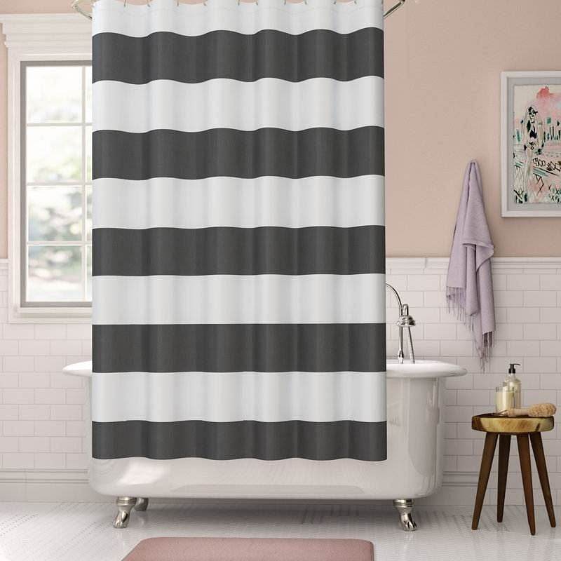 72 x 70 inch Polyester Grey White Nautical Ocean Beach Striped Shower Curtain - Loft&Timber