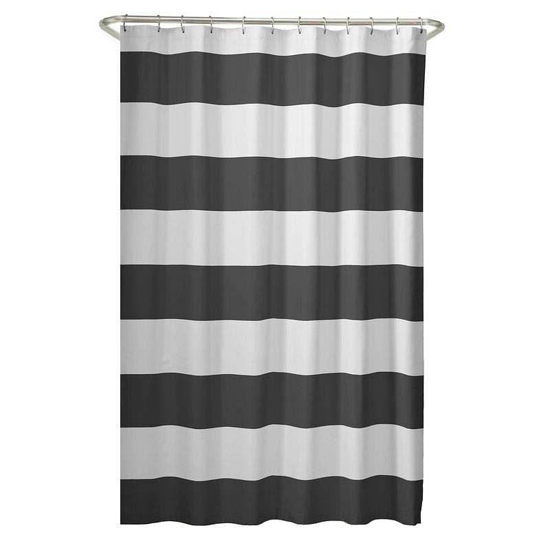 72 x 70 inch Polyester Grey White Nautical Ocean Beach Striped Shower Curtain - Loft&Timber