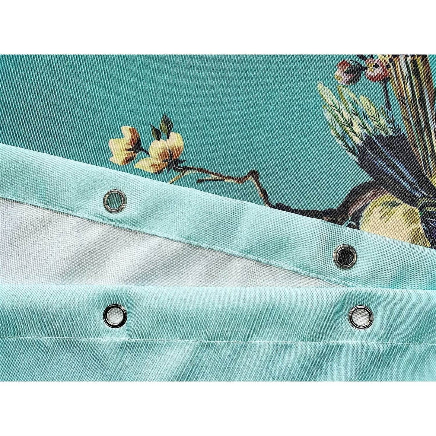 72-in. Teal Blue Green Floral Tree Bird Butterfly Japanese Style Shower Curtain - Loft&Timber