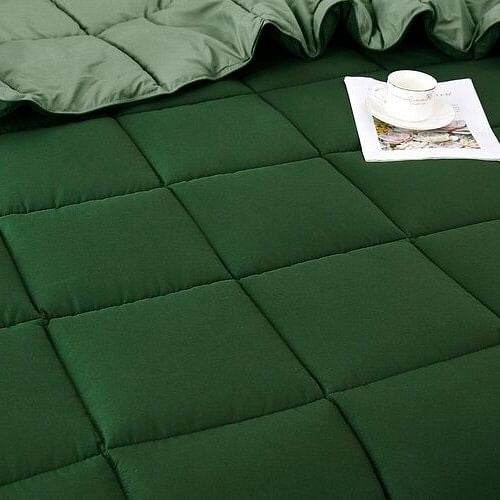 Twin/Twin XL Traditional Microfiber Reversible 3 Piece Comforter Set in Green - Loft&Timber