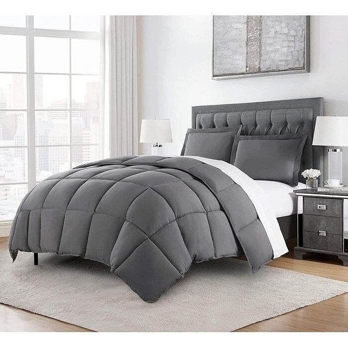 Twin Size Reversible Microfiber Down Alternative Comforter Set in Grey - Loft&Timber