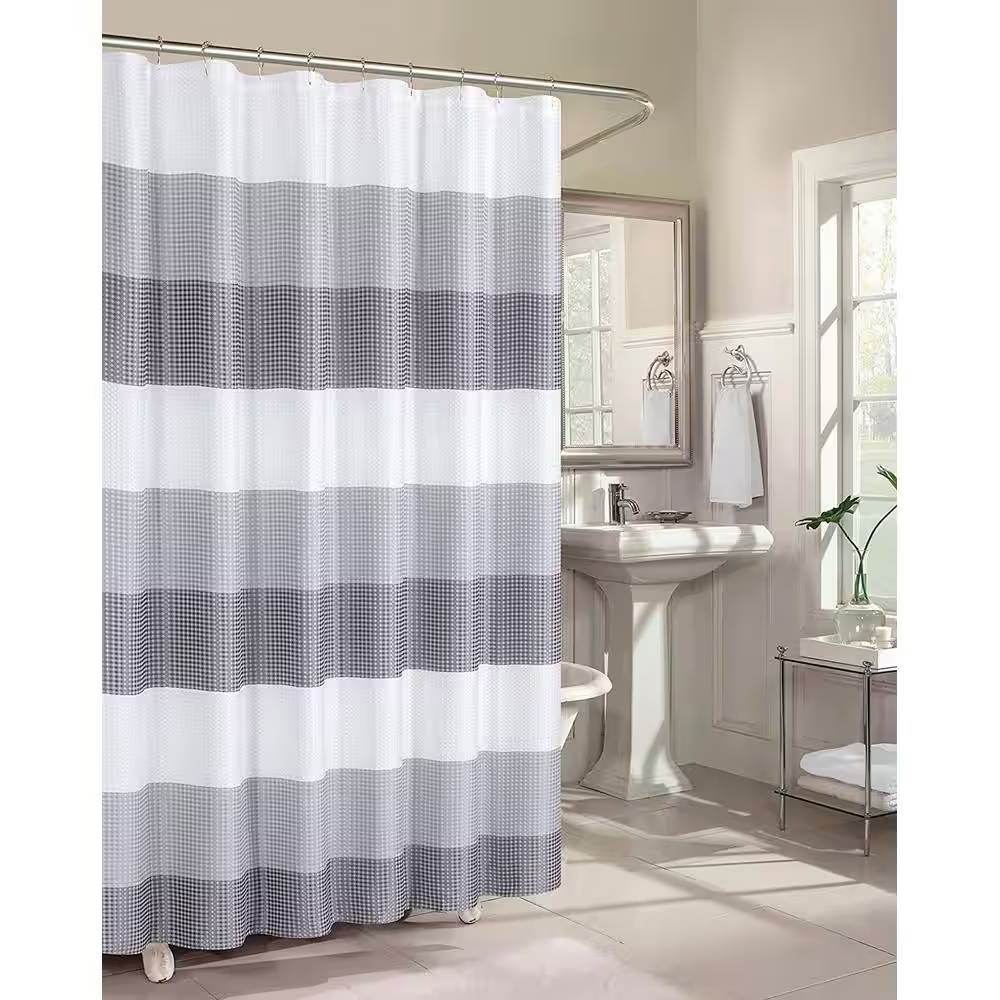 72-inch Grey White Striped Luxurious Textured Polyester Fabric Shower Curtain - Loft&Timber