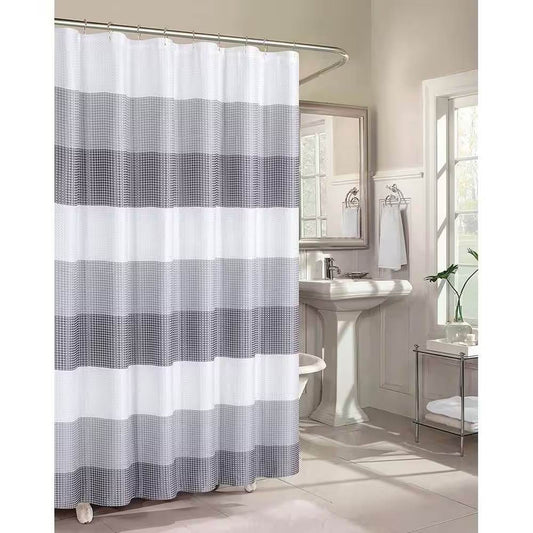 72-inch Grey White Striped Luxurious Textured Polyester Fabric Shower Curtain - Loft&Timber
