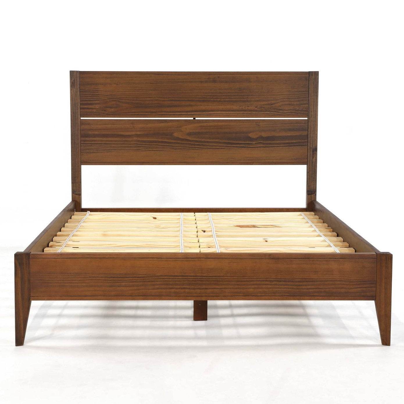 Queen Size Rustic Walnut Mid Century Slatted Platform Bed - Loft&Timber