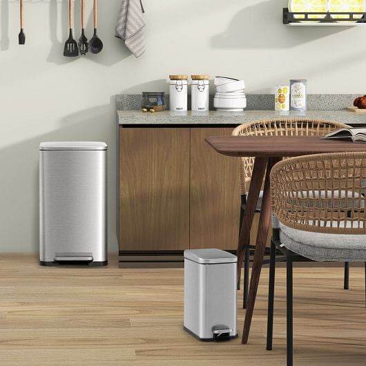 10.5 Gal and 1.6 Gal Step Trash Can Combo Set with Detachable Inner Buckets-Silver - Loft&Timber