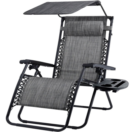 Grey Zero Gravity Folding Reclining Patio Lounge Chair with Canopy Sun Shade - Loft&Timber