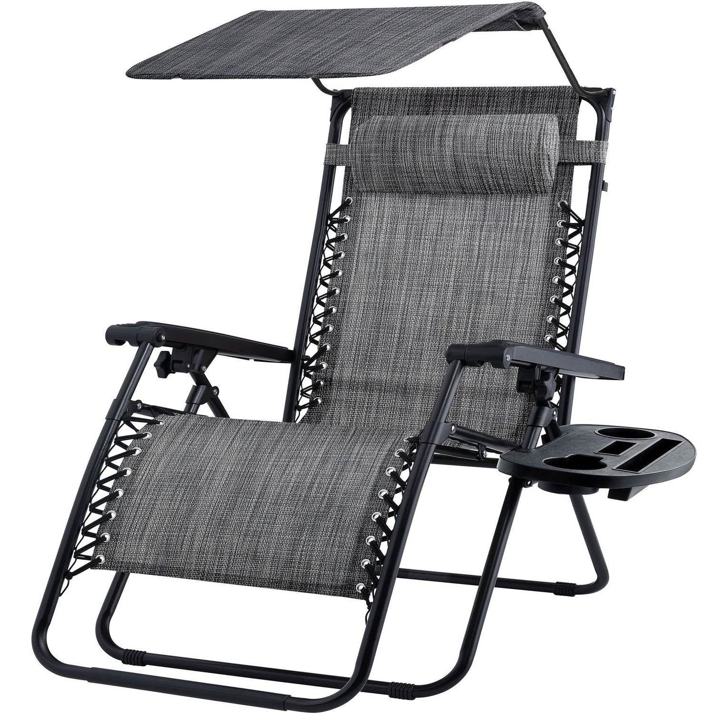 Grey Zero Gravity Folding Reclining Patio Lounge Chair with Canopy Sun Shade - Loft&Timber