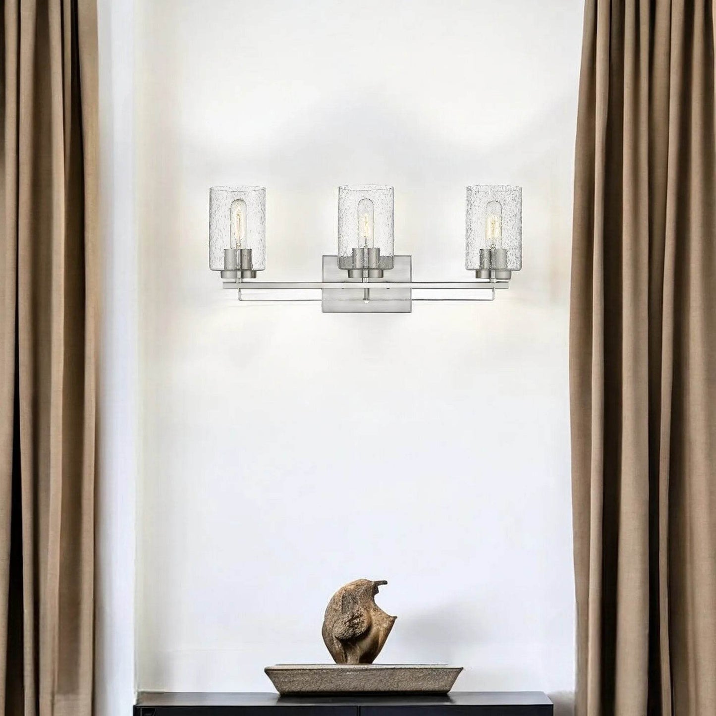 HMS Three Light Wall Sconce with Silver Metal and Textured Glass Premium Wall Lamps - Loft&Timber