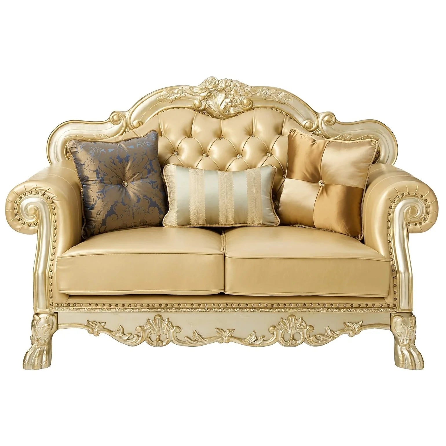 HMS 64" Bone and Gold Faux Leather Loveseat - Loft&Timber
