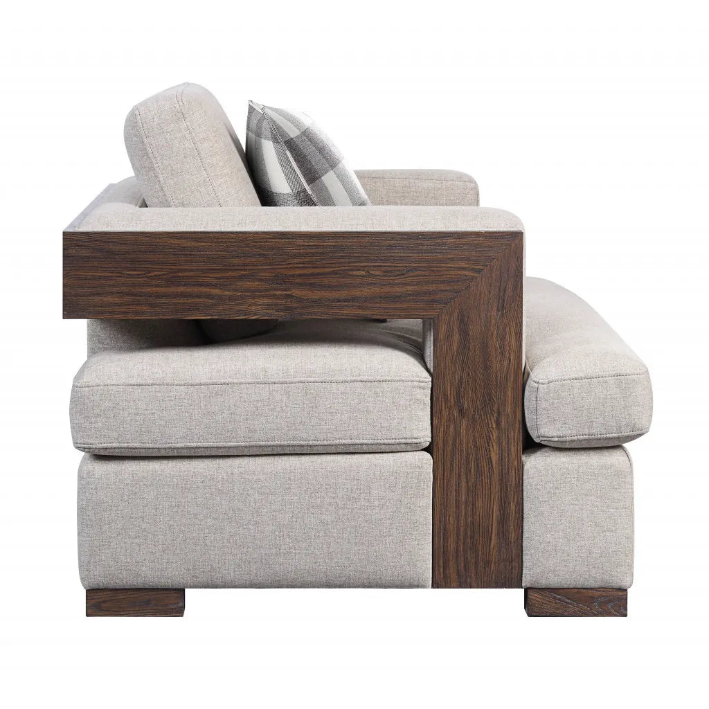 72" Beige and Brown Linen Loveseat - Loft&Timber