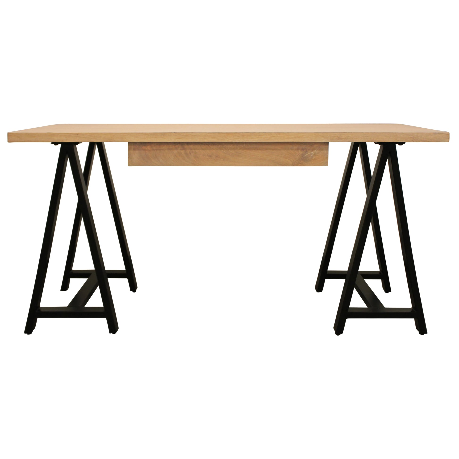 HMS 60" Executive Trestle Desk in Natural and Black Solid Wood with Metal Finish - Loft&Timber