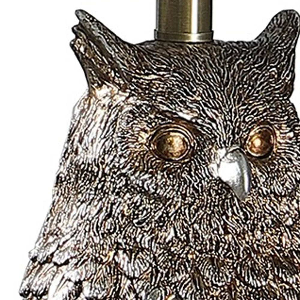 HMS 28" Antiqued Silver Resin Owl Table Lamp - Loft&Timber
