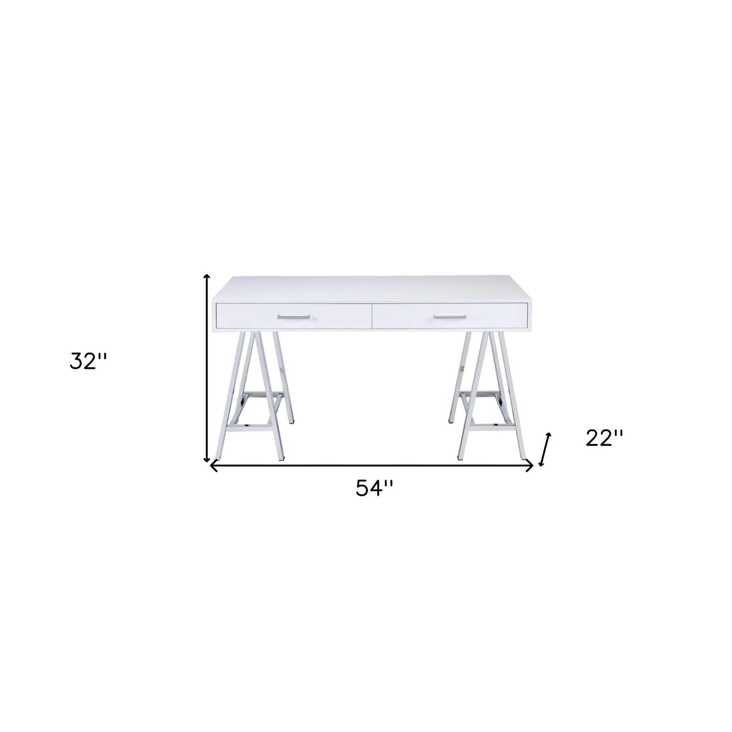 HMS 54" Solid Wood Writing Desk with Two Drawers White and Silver - Loft&Timber
