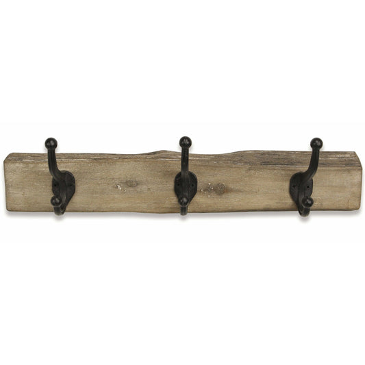 HMS 19" Rustic Brown Live Edge Wood Three Hook Wall Mount - Loft&Timber