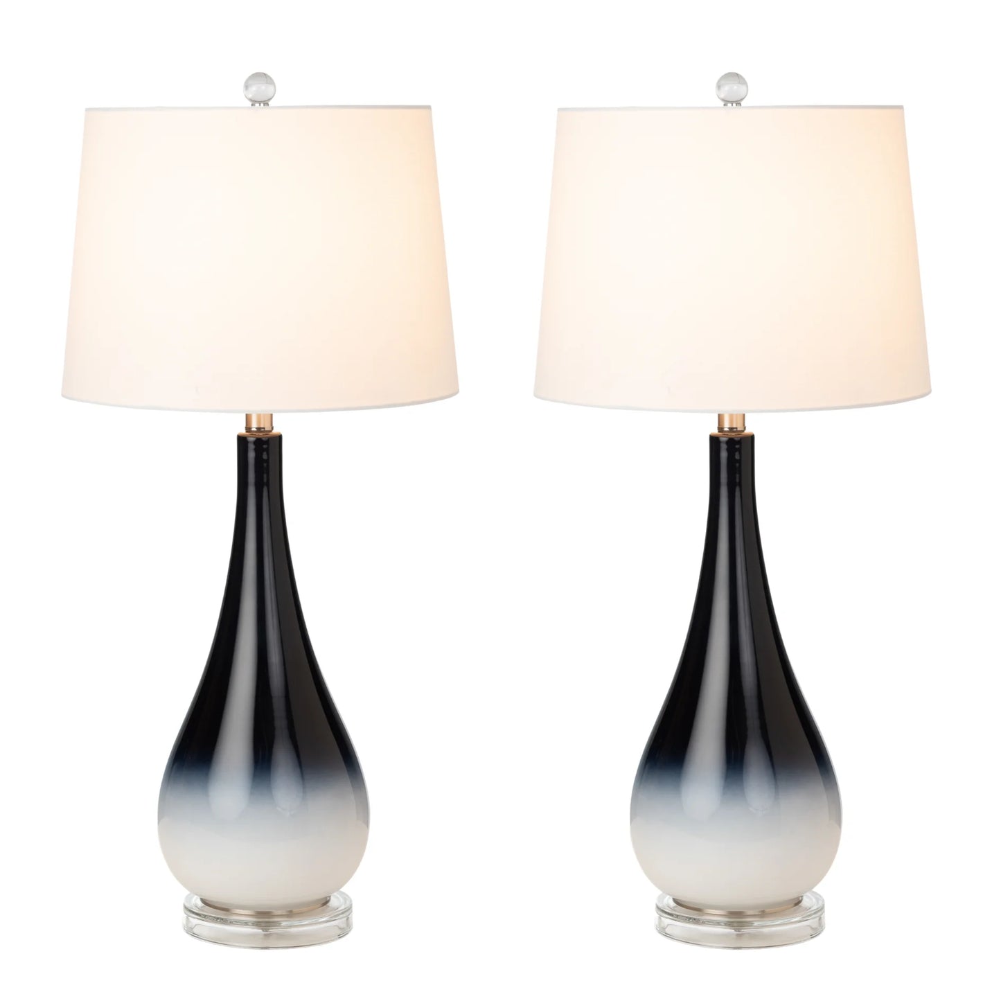 HMS Set of Two 31" Table Lamps Black and White Glass with White Empire Shade - Loft&Timber