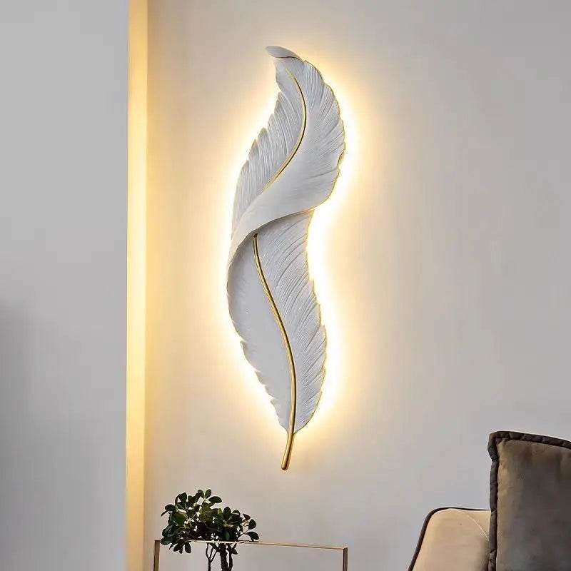 Modern Minimalist LED Luxury Feather Fine Carved Pattern Framed Hanging Channel Decoration Wall Lamps for Bedroom Walls - Loft&Timber