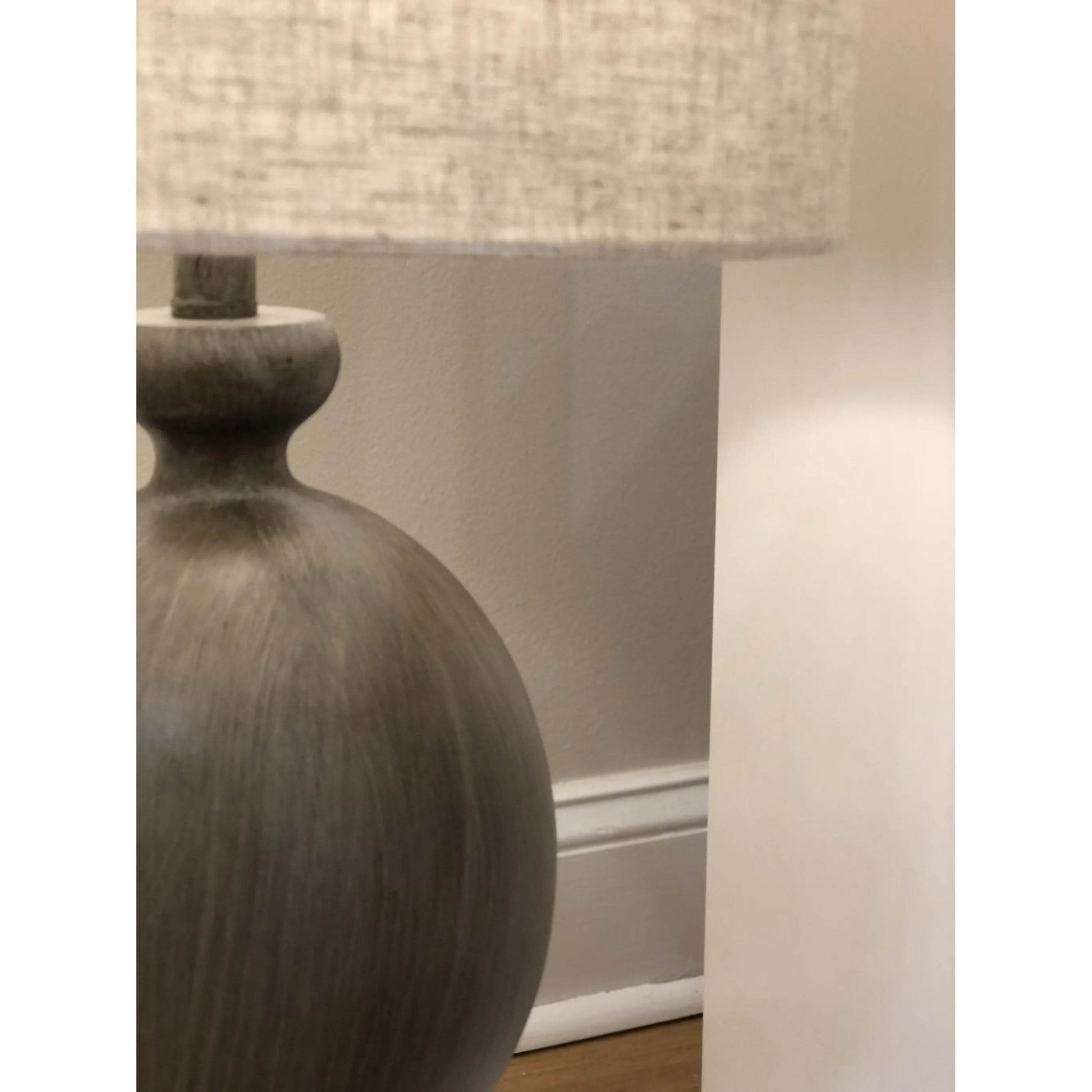 HMS Set Two 30" Brown Geometric Table Lamps Beige Drum Shade Classic-Style Minimalist Ambient Lights for Bedrooms Offices - Loft&Timber