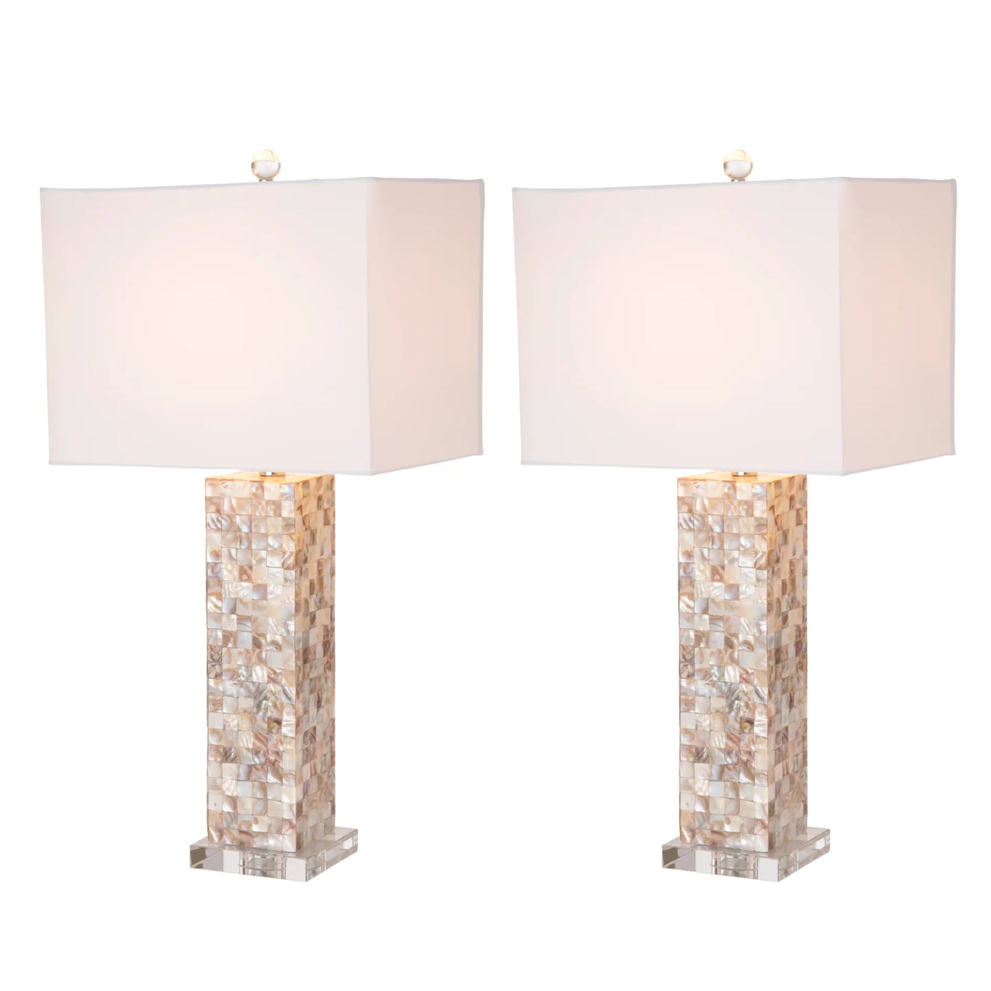 Set of Two 28" Beige Mother of Pearl Table Lamps with White Shade HMS Lighting - Loft&Timber