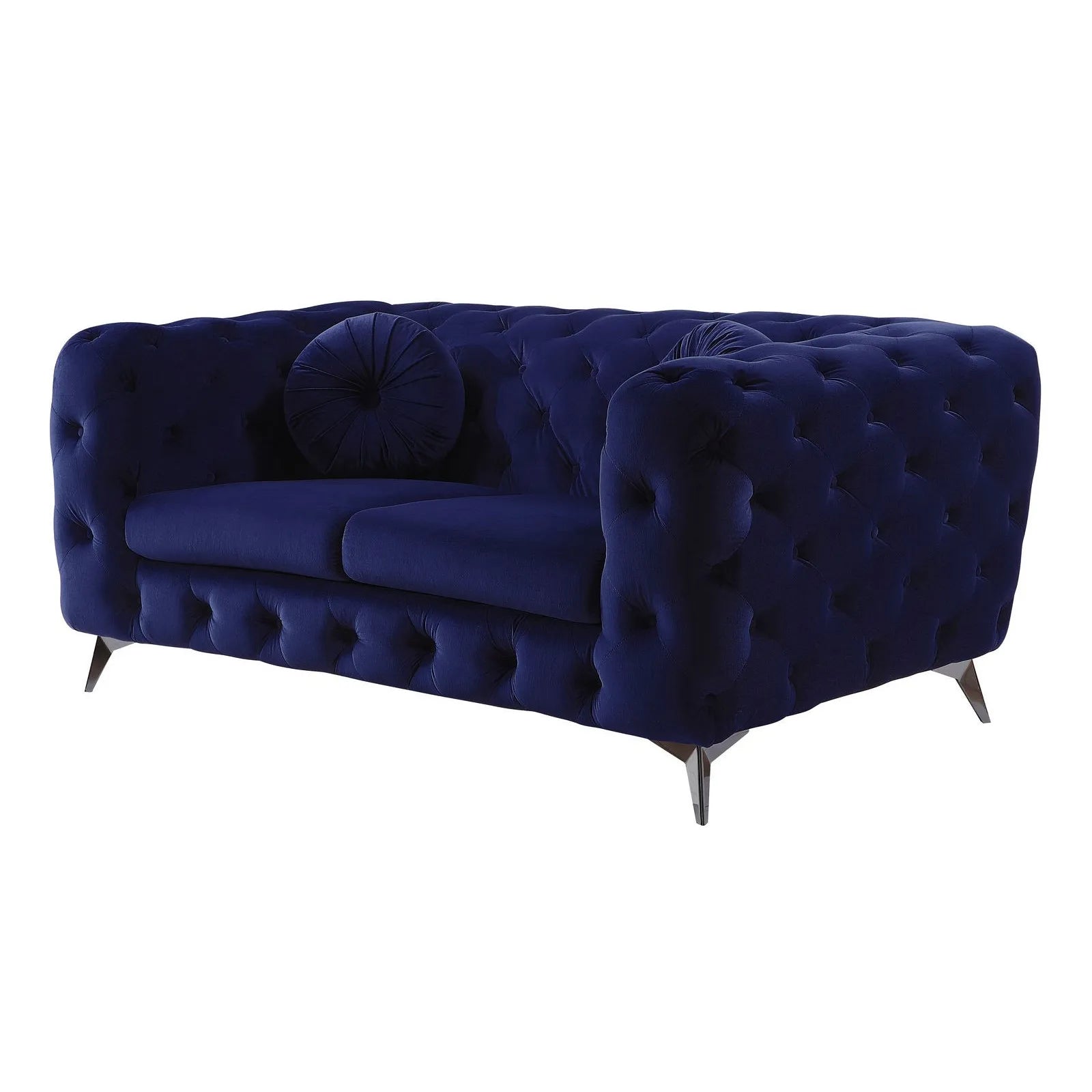 HMS 72" Blue and Silver Velvet Chesterfield Loveseat - Loft&Timber
