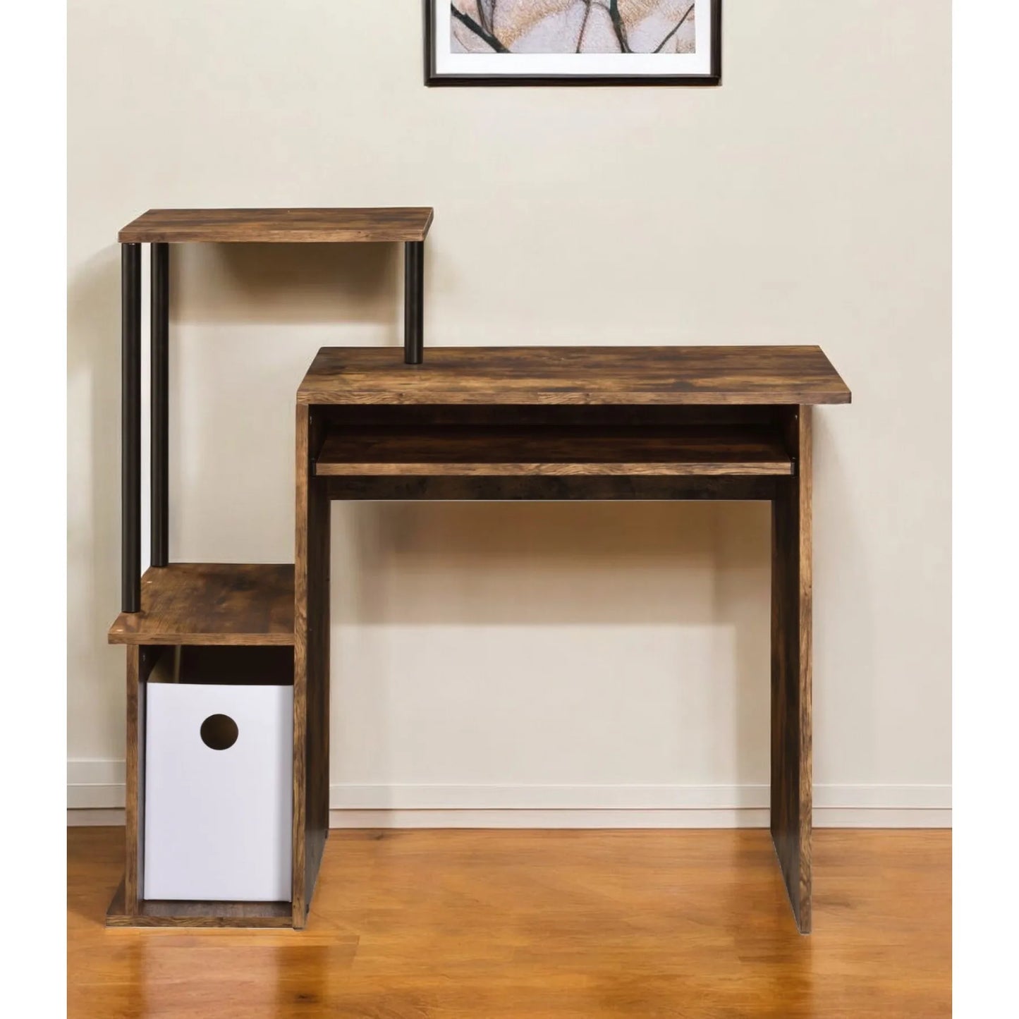HMS 37" Modern Computer Desk in Oak and Black Wood - Loft&Timber