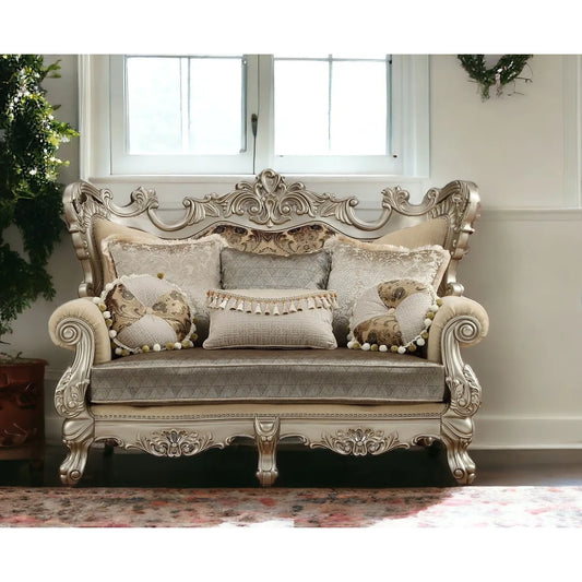 HMS 72" Cream Platinum Damask Chesterfield Loveseat with Toss Pillows - Loft&Timber