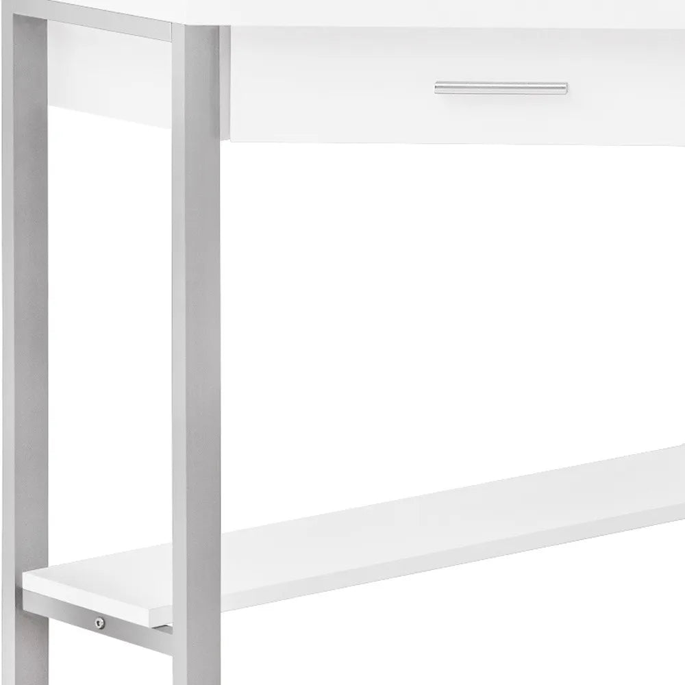 HMS 42" Foldable Extendable White Silver Corner Computer Desk Wooden Office Desk - Loft&Timber