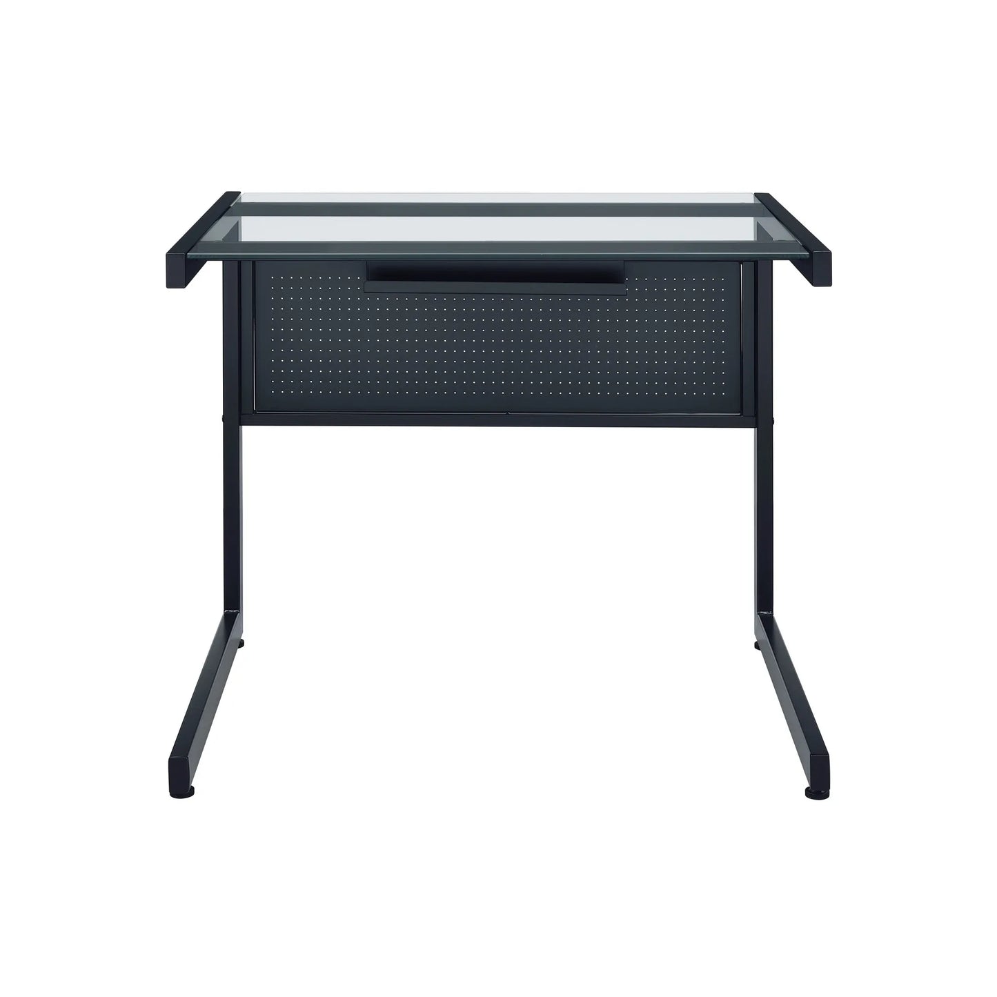 HMS 33" Clear and Black Glass Computer Desk with Stainless Steel Writing Surface - Loft&Timber