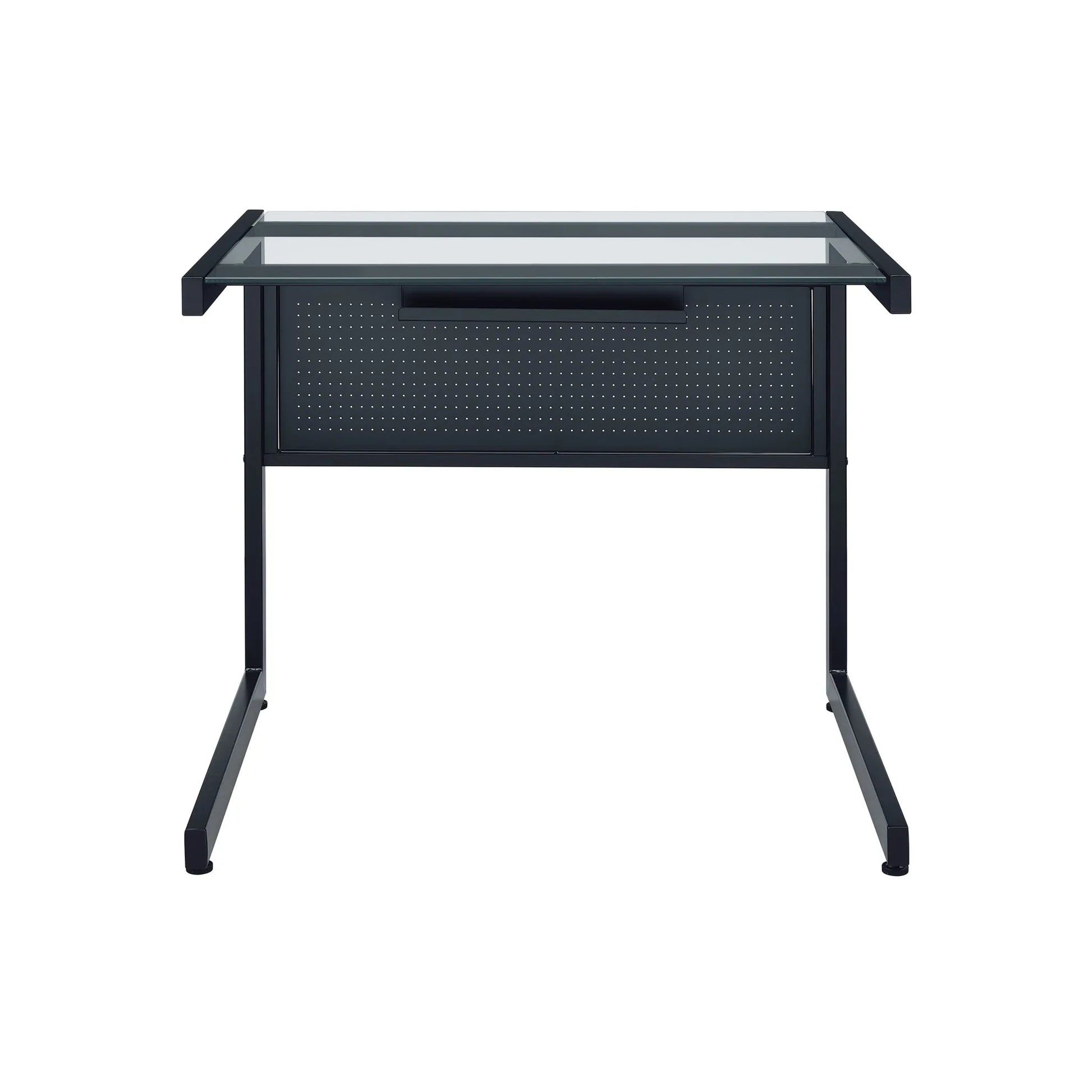 HMS 33" Clear and Black Glass Computer Desk with Stainless Steel Writing Surface - Loft&Timber