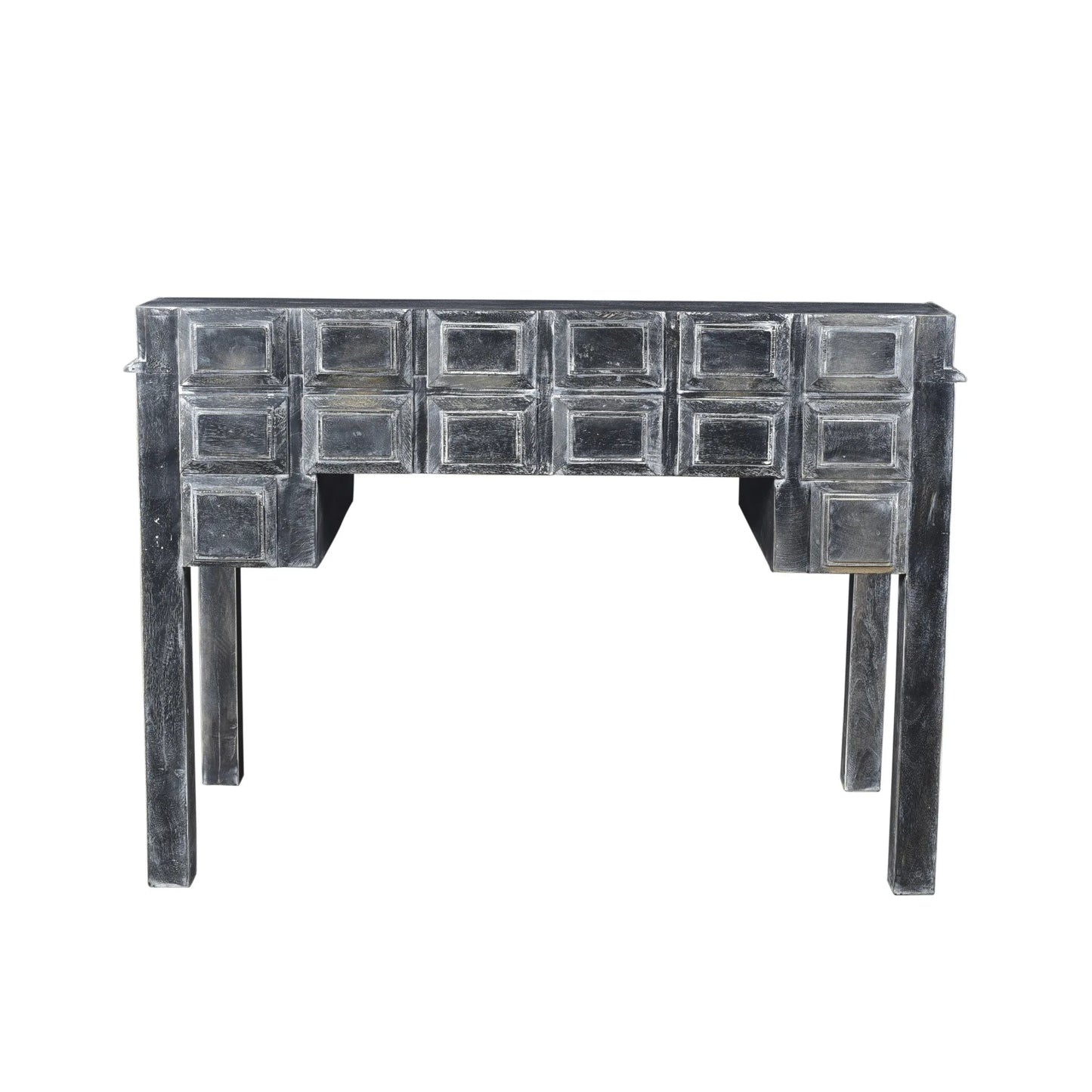 HMS 46" Solid Black Wood Writing Desk with Seven Drawers - Loft&Timber