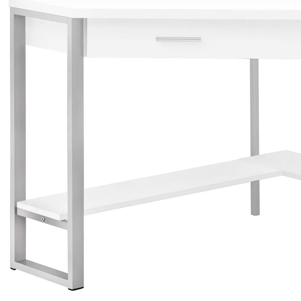 HMS 42" Foldable Extendable White Silver Corner Computer Desk Wooden Office Desk - Loft&Timber