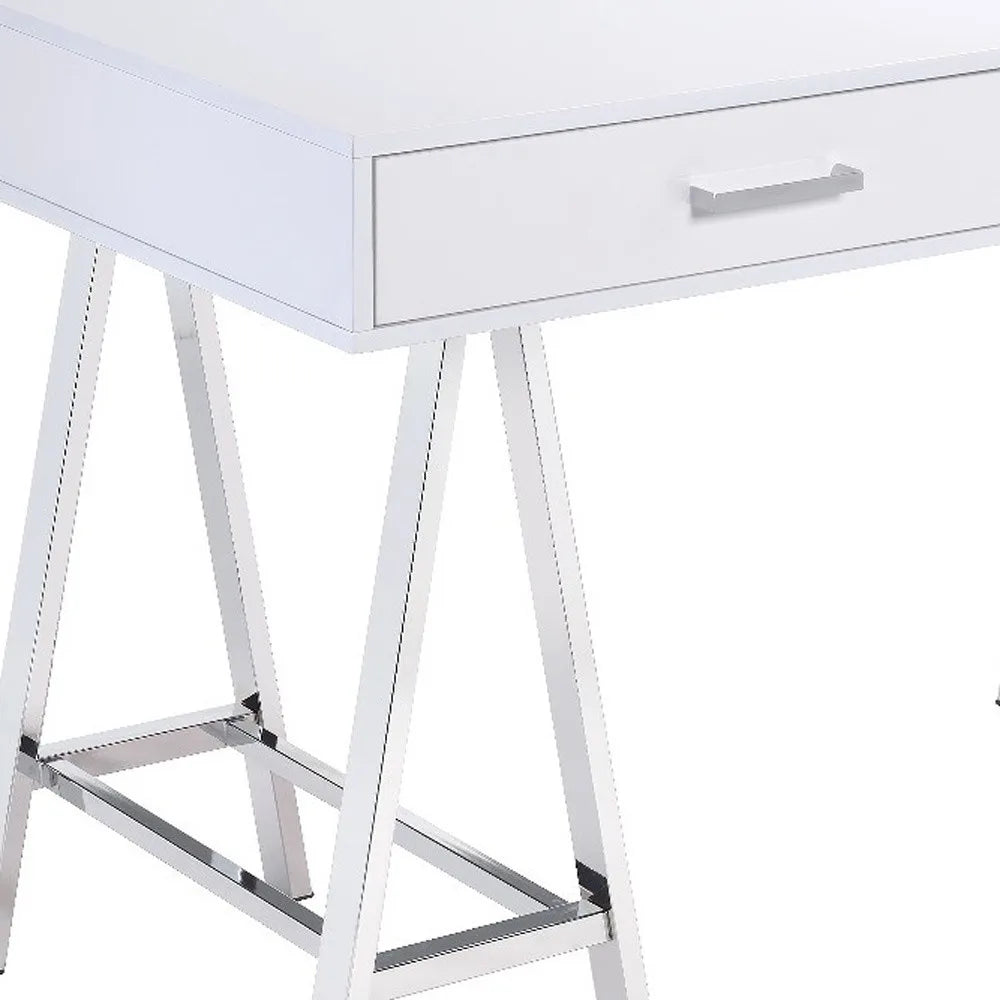 HMS 54" Solid Wood Writing Desk with Two Drawers White and Silver - Loft&Timber