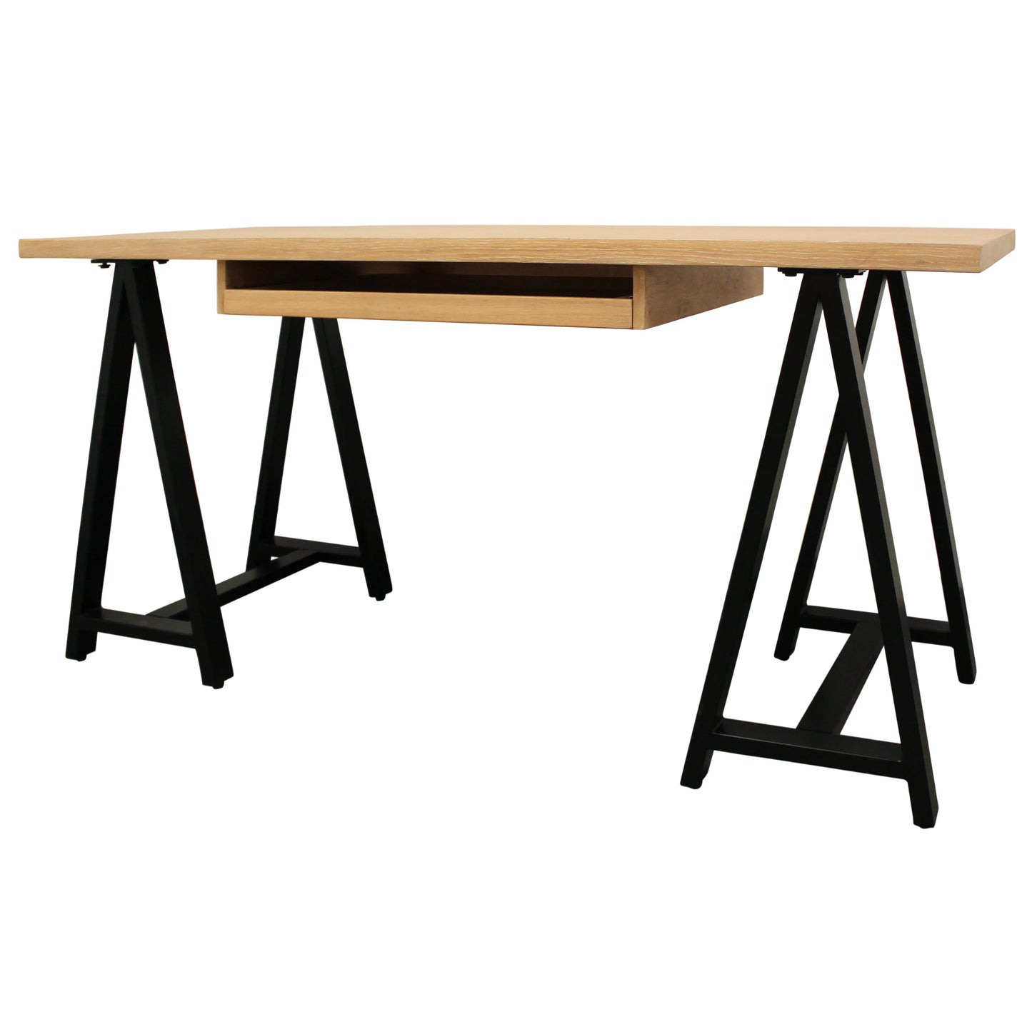 HMS 60" Executive Trestle Desk in Natural and Black Solid Wood with Metal Finish - Loft&Timber