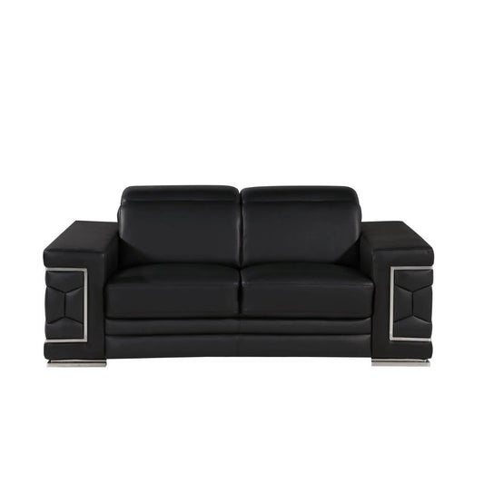 HMS 71" Black and Silver Genuine Leather Loveseat - Loft&Timber