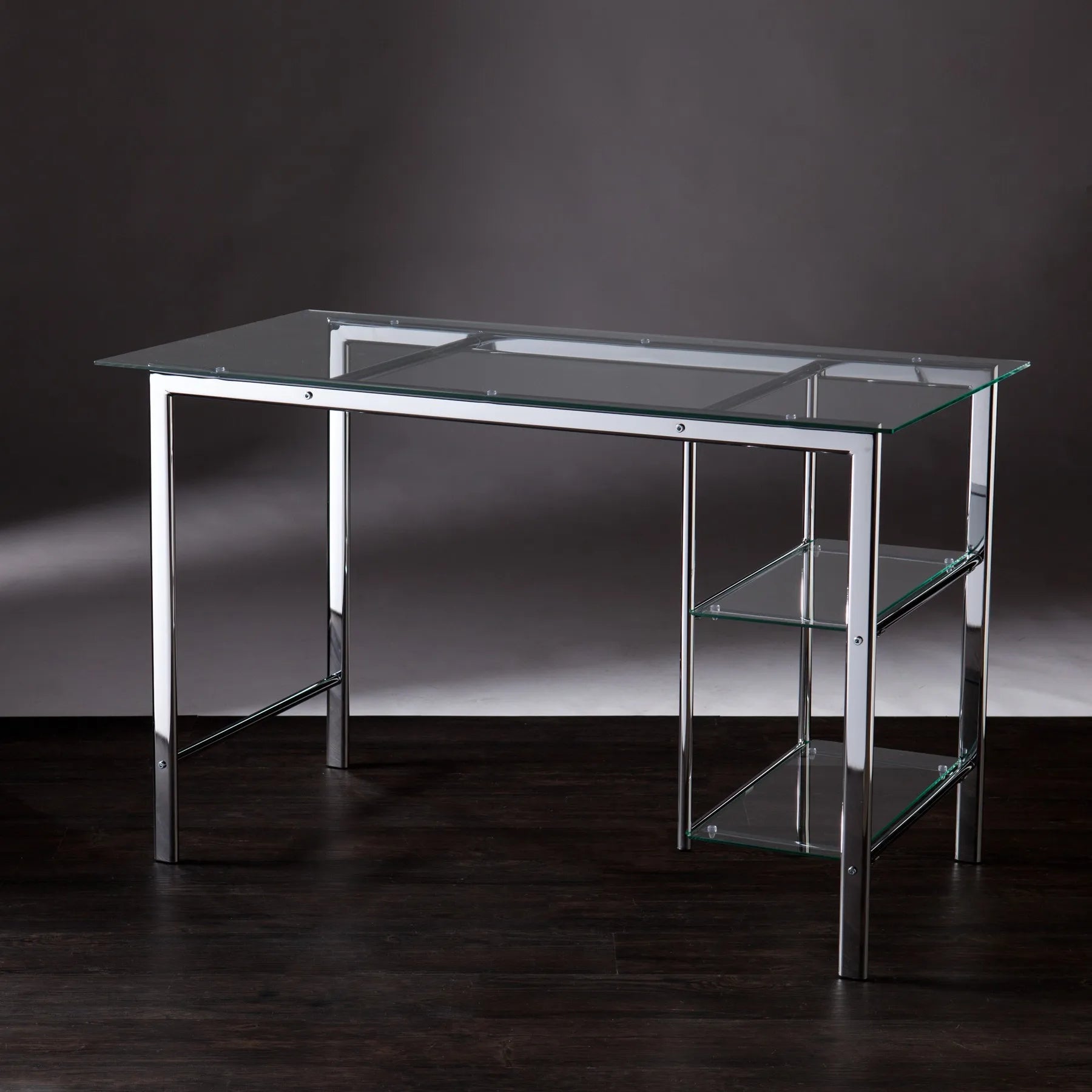 HMS 47" Writing Desk with Clear Silver Glass and Metal desksk - Loft&Timber