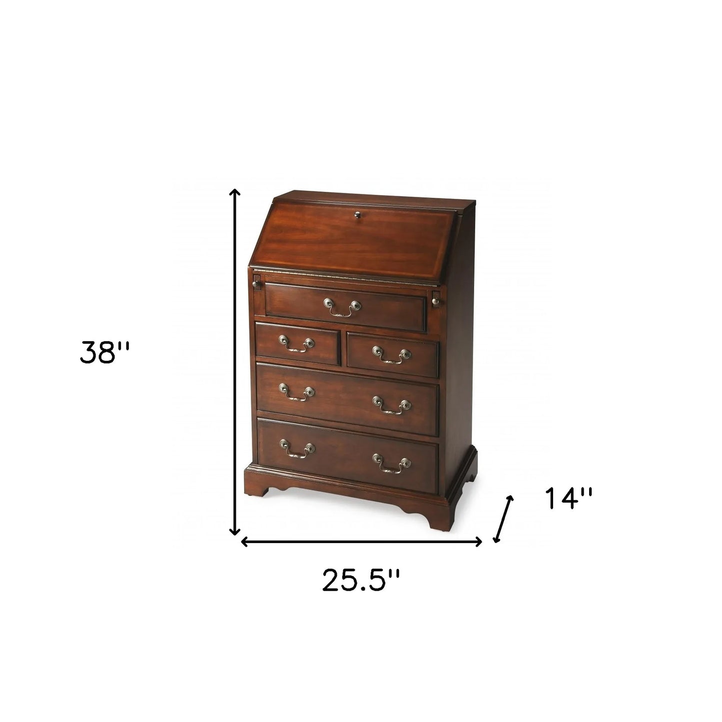 HMS 26" Brown Rubberwood Secretary Desk with Five Drawers Wood Desktop & Drawer Organizer - Loft&Timber