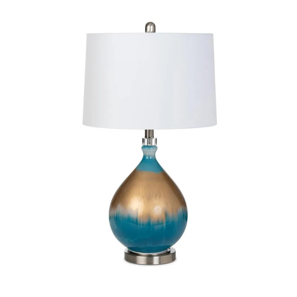 HMS Set of Two 27" Ombre Blue and Gold Glass Table Lamps with White Empire Shade - Loft&Timber
