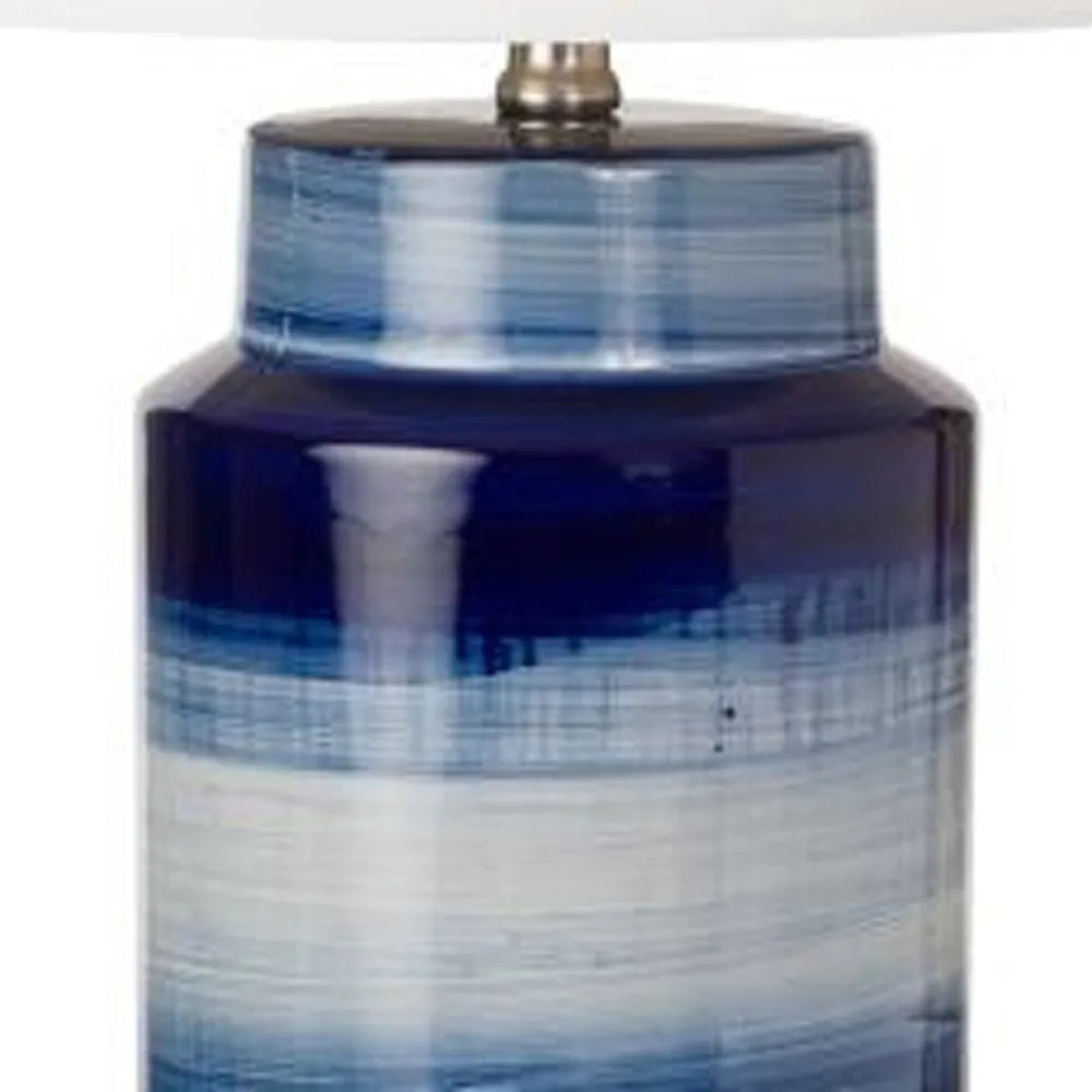 HMS Set of Two 30" Ceramic Cylinder Table Lamps Blue and White with White Drum Shade - Loft&Timber