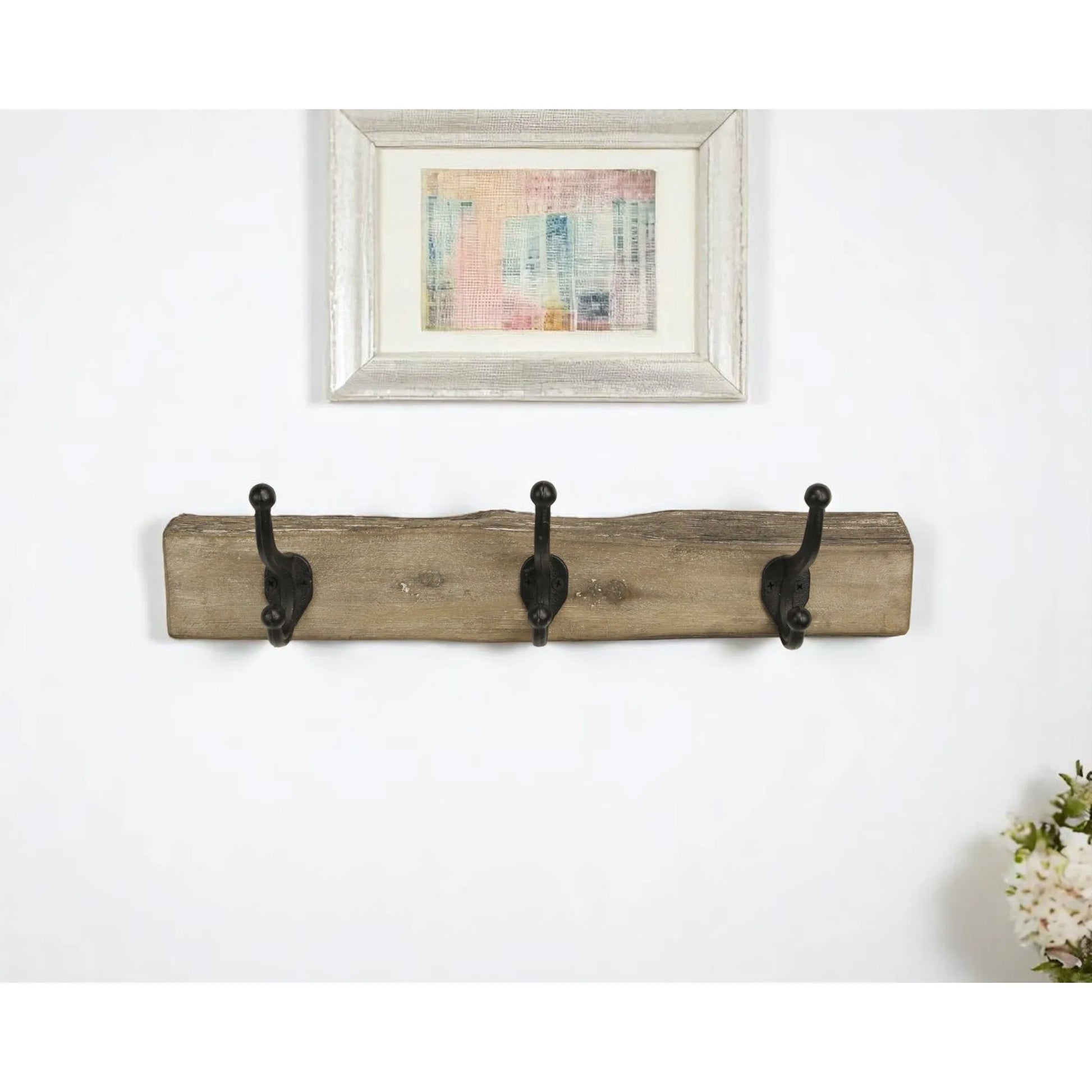 HMS 19" Rustic Brown Live Edge Wood Three Hook Wall Mount - Loft&Timber