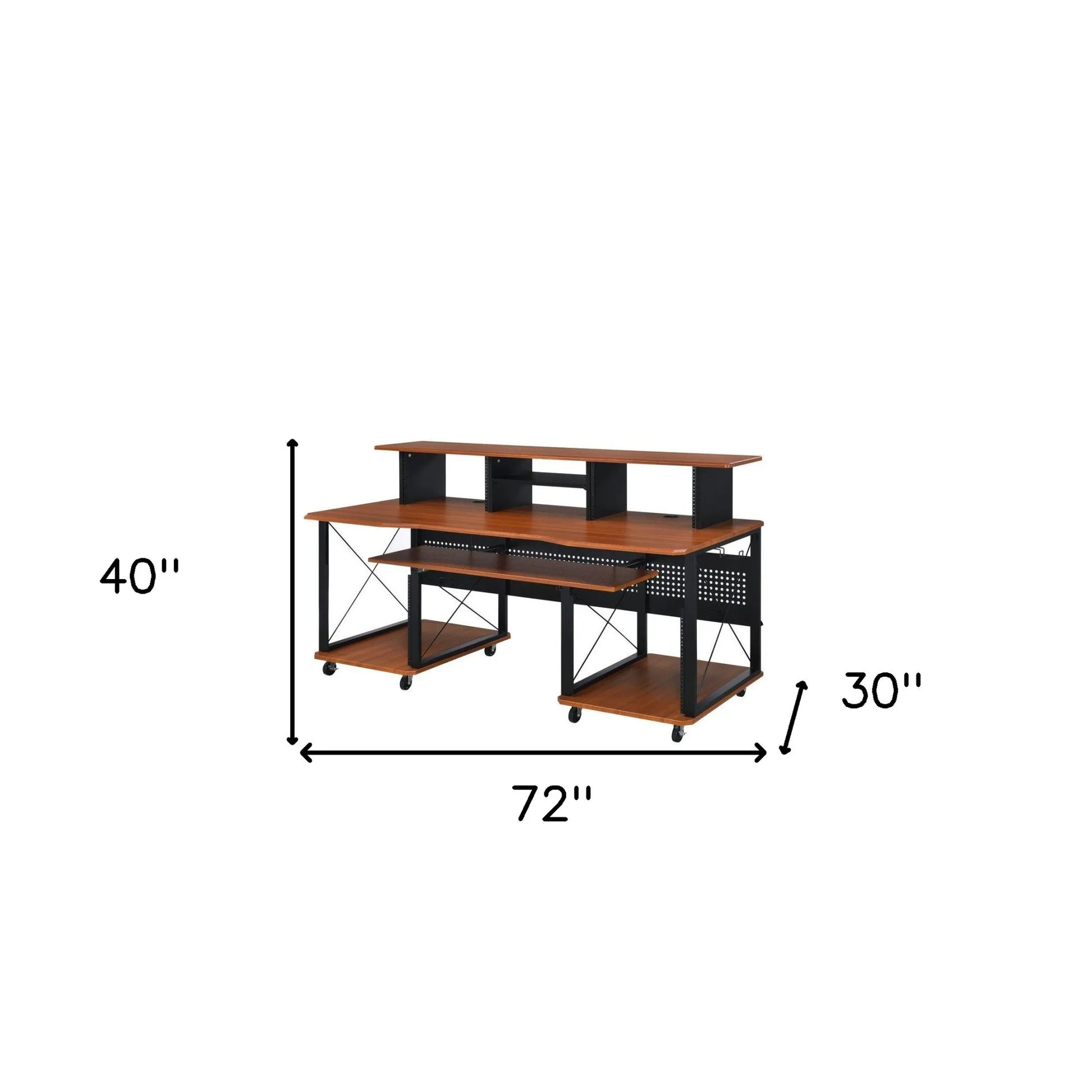 HMS 72" Brown and Black Wood and Metal Rolling Computer Desk - Loft&Timber