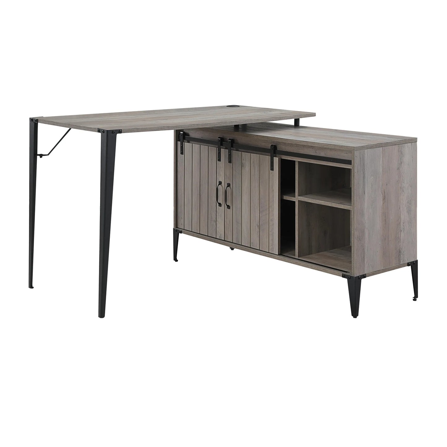 HMS 48" Gray Black L-Shaped Writing Desk with Bookshelf Drawer - Loft&Timber